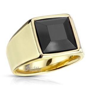 Faceted Square Onyx Stone Gold PVD Stainless Steel Ring