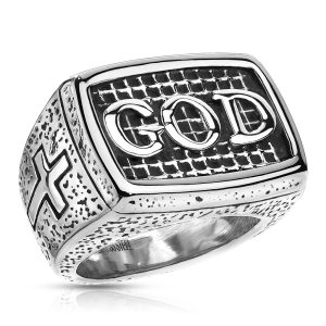 "GOD" Stainless Steel Ring With Cross On the Sides