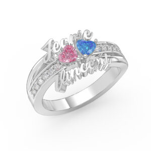 Sterling Silver Two Name Two Birthstone Ring