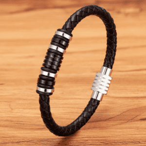 Men's Stainless Steel Bolt Leather Bracelet