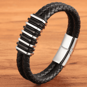 Men's Black Leather Bracelet