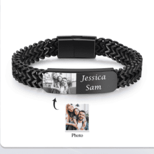 Black Stainless Steel Men's Photo Bracelet with Engraving