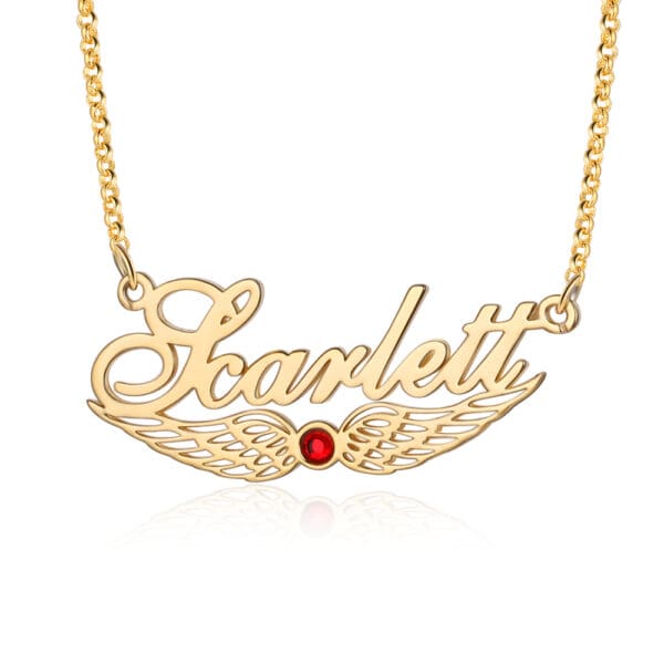 Custom Angel Wing Name Necklace in Gold Plated Sterling Silver