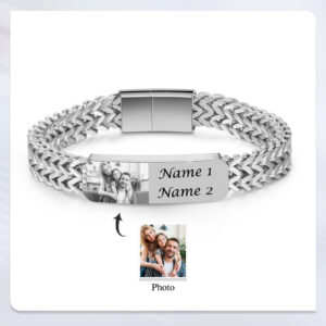 Stainless Steel Men's Photo Bracelet with Engraving