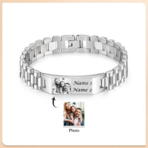 Stainless Steel Men's Photo Bracelet with Engraving