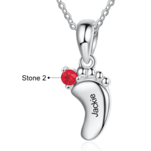Personalised Baby Feet Necklace with 1 Name and 1 Birthstone