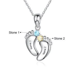 Personalised Baby Feet Necklace with 2 Names 2 Birthstones Necklace