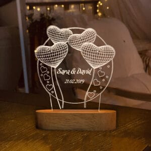 Personalised Heart Balloon Night Light with Date & Names