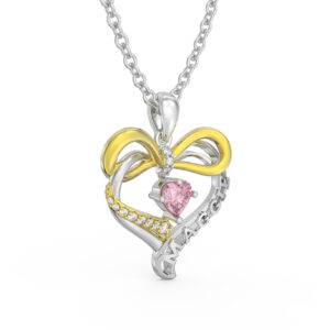 Personalised 3D Gold Plated Sterling Silver Name Birthstone Heart Necklace