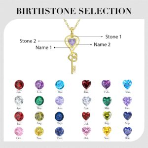 Personalised 3D Gold Plated 2 Name and 2 Birthstone Key Necklace