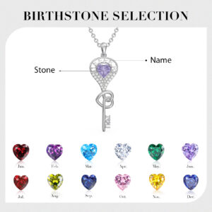Personalised 3D Name Birthstone Key Necklace