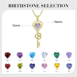 Personalised 3D Gold Plated Name Birthstone Key Necklace