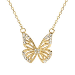 Gold Plated Sterling Silver Dainty Butterfly Necklace With CZ Gemstones