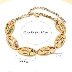 Mother 6 Leaf Bracelet with 6 Names Engraved in Gold Plating