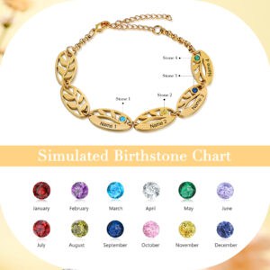 Mother 4 Leaf Bracelet with 4 Names Engraved in Gold Plating