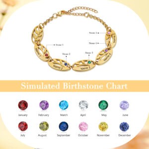 Mother 5 Leaf Bracelet with 5 Names Engraved in Gold Plating