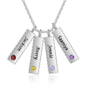 Personalised Necklace with 4 Tags & 4 Birthstones