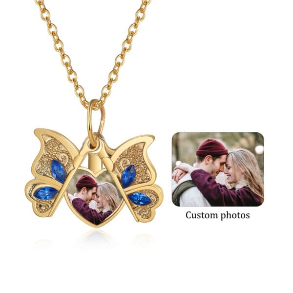 Stunning Butterfly Photo Necklace in Gold