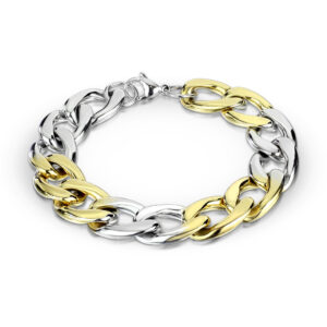 12mm Steel and Gold Duo Tone Stainless Steel Chain Bracelet with Lobster Clasp
