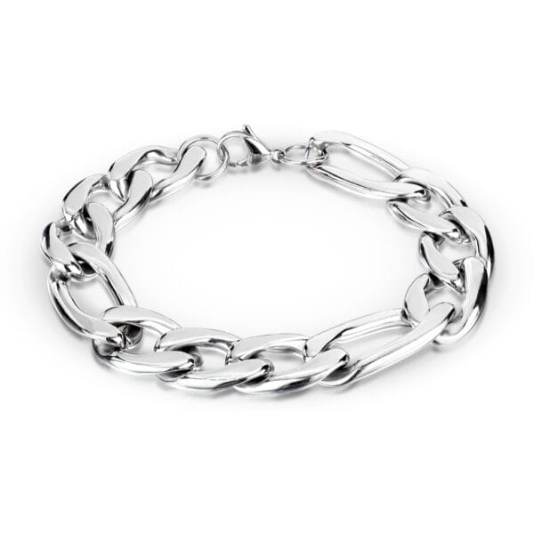 12mm Combination of Small and Large Links Stainless Steel Chain Bracelet with Lobster Clasp