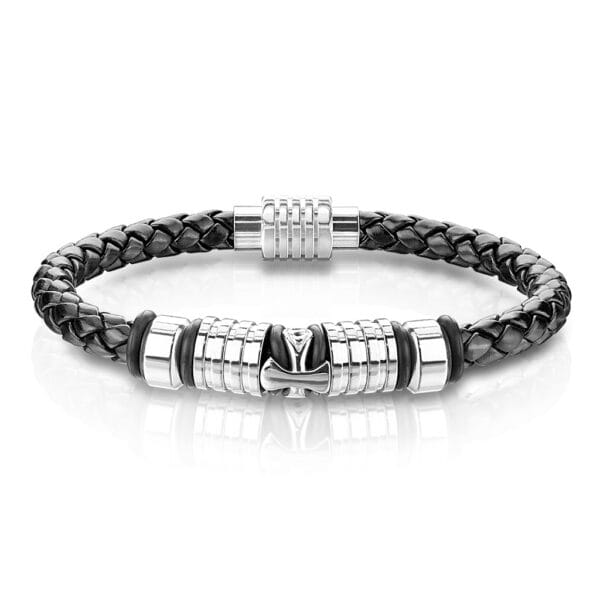 Cross Charm Bolo Cord with Magnetic Stainless Steel Clasp Leather Bracelet