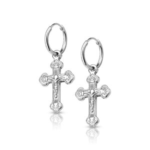 Pair of 316L Surgical Steel Plated Hoop Earrings with Cross Dangle