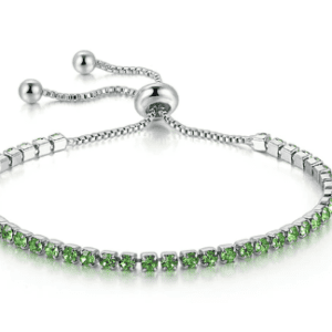 Silver Tennis Bracelet with Green CZ Stones