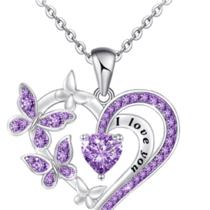 I Love You Heart Necklace with Cute Butterflies