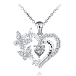 I Love You Heart Necklace with Cute Butterflies