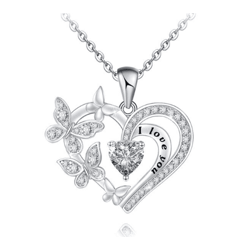 I Love You Heart Necklace with Cute Butterflies