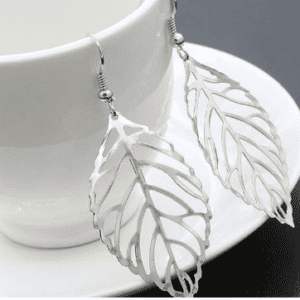 Silver Hollow Leaf Drop Earrings