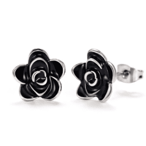 Silver & Black Flower Stud Earrings