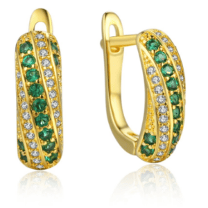 Stunning Green & Clear CZ Stone Gold Plated Earrings