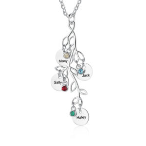 Vertical Family Tree Necklace with Birthstones