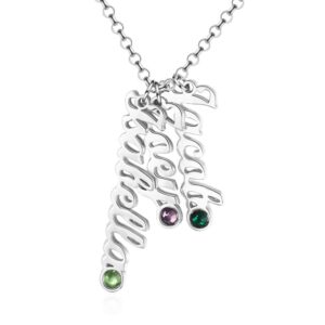 Sterling Silver 3 Name Necklace with Birthstones