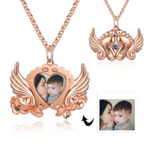 Rose Gold Personalised Feet Heart Shape Photo Necklace