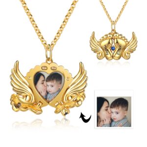 Gold Personalised Feet Heart Shape Photo Necklace