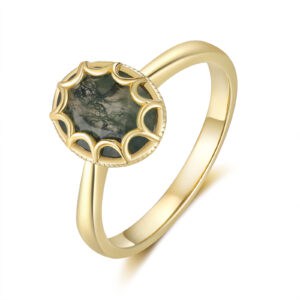 18K Solid Gold Natural Moss Agate Ring