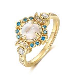 18K Solid Gold Natural Moonstone Ring