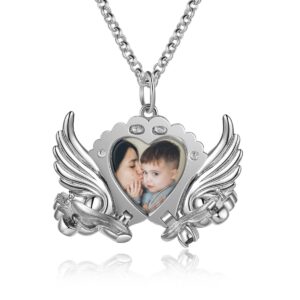 Silver Personalised Feet Heart Shape Photo Necklace