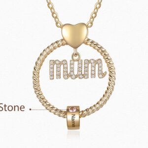 Gold Personalised MUM Necklace 1 Engraved Charm with 1 Birthstone