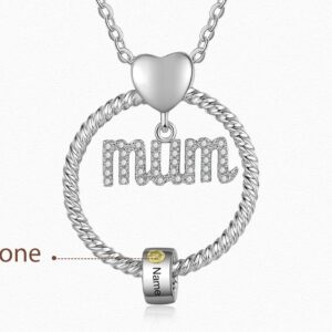 Personalised MUM Necklace 1 Engraved Charm with 1 Birthstone