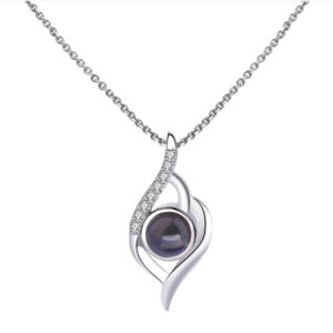 Beautiful Sterling Silver Photo Projection Necklace with CZ Stones