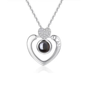 Sterling Silver Photo Projection Heart Necklace