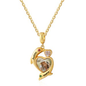 Personalised Gold Photo Heart Dolphin Necklace